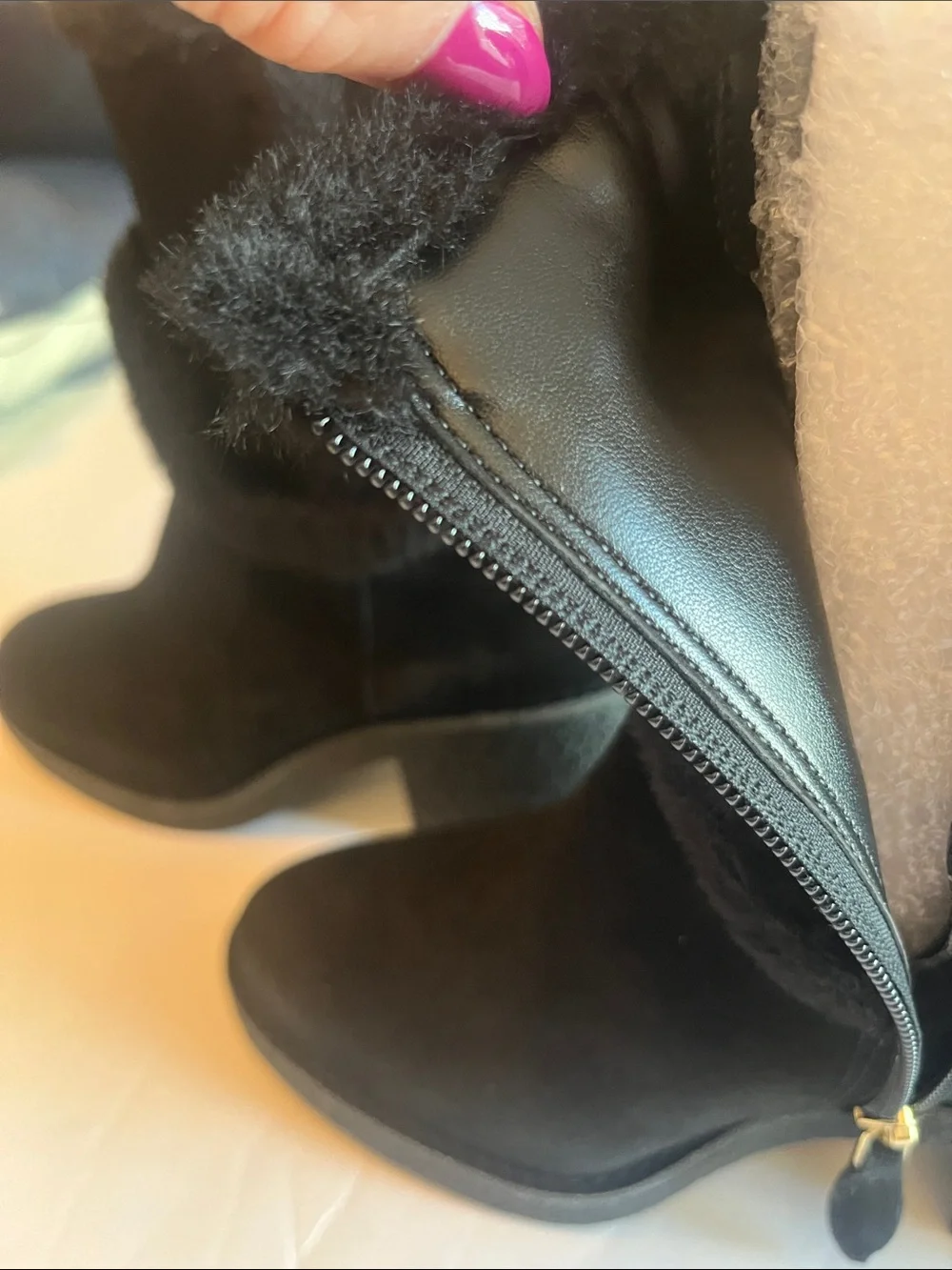 Talbots Black Suede Fur-Trim Winter Ankle Boots size 7